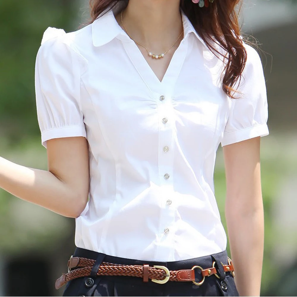 Top Trends: Plus Size 5XL Summer Women's Short Sleeve Cotton Blouses Shirts Ladies Office Wear Elegant Blouse Feminina White Formal Shirt Shoppable Styles