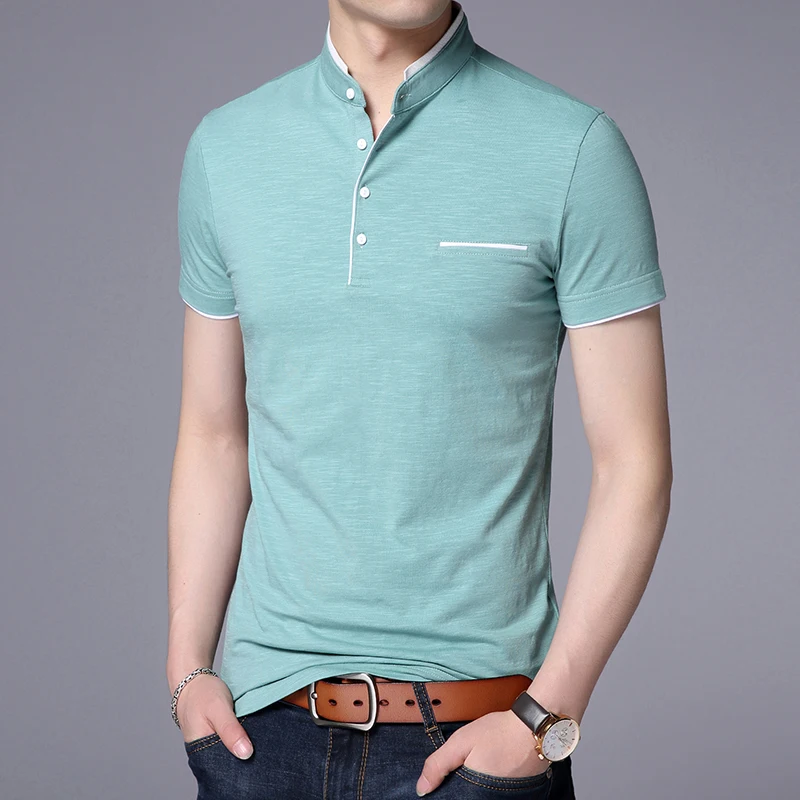 Top Trends: 2023 New Fashion Brand Polo Shirt Men's Summer Mandarin Collar Slim Fit Solid Color Button Breathable Polos Casual Men Clothing Shoppable Styles - Image 4