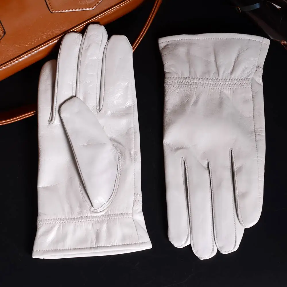 Top Trends: Men's Genuine Leather Real Leather Winter Warm White Ceremonial Short Gloves Police Gloves Shoppable Styles - Image 4