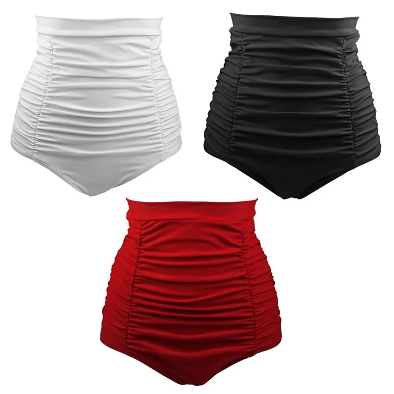 Top Trends: Women Vintage Bottom Shorts Ladies Solid Pleated Ruched Brazilian Bathing Shorts For Female Shoppable Styles