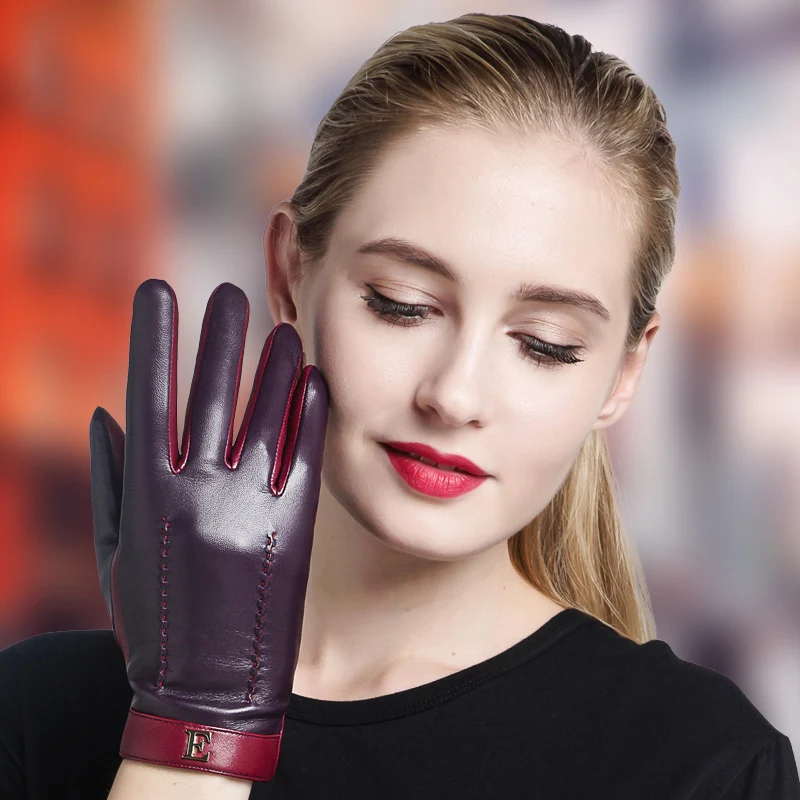 Top Trends: Genuine Leather Women Gloves Female Elegant Two Tones Sheepskin Gloves Autumn Winter Warm Plush Lined 3326 Shoppable Styles - Image 4