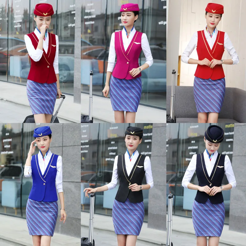 Top Trends: IZICFLY Summer New Style Airline Stewardess Formal Waistcoat Ladies Suit Vest Business With Skirt And Uniform Pant Set-1 PCS Shoppable Styles