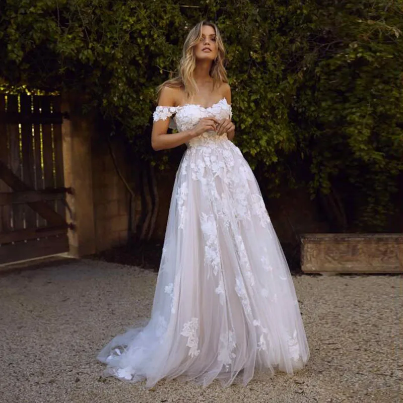 Top Trends: LORIE Lace Wedding Dresses 2020 Off The Shoulder Appliques A Line Bride Dress Princess Wedding Gown Robe De Mariee Shoppable Styles