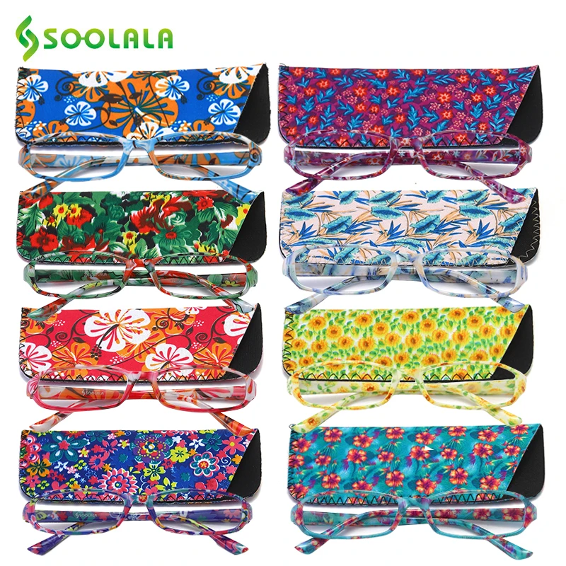 Top Trends: SOOLALA 8pcs Wholesale Rectangular Printed Reading Glasses Spring Hinge Womens Mens Cheap Reading Glasses With Case + 1.0 To 4.0 Shoppable Styles