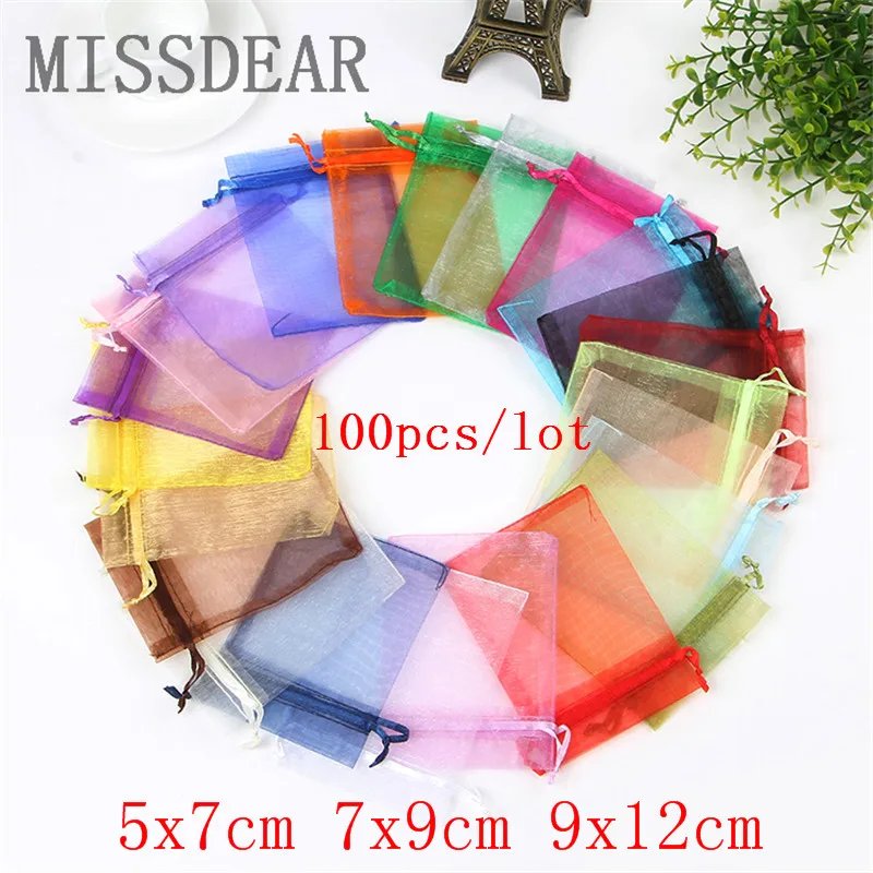 Top Trends: 100Pcs / Lot 5x7 7x9 9x12cm Small Organza Bag Charms Jewelry Display Packaging Bags Wedding Drawstring Pouches Candy Gift Bag Shoppable Styles