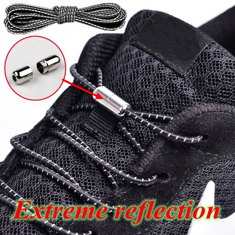 Top Trends: 1Pair New Reflective Elastic Shoelaces Metal Tip Shoelace Round No Tie Shoelaces Convenient Quick Lock Laces Unisex Shoe Laces Shoppable Styles