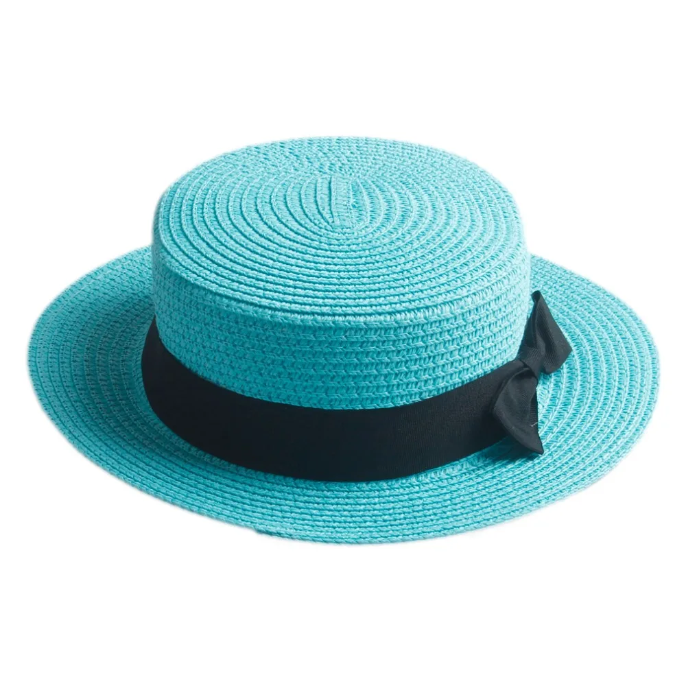 Top Trends: Mistdawn Cute Children Girls Boys Kids Summer Straw Bowler Derby Hat Round Flat Brim Boater Cap Beach Sunhat Shoppable Styles - Image 3