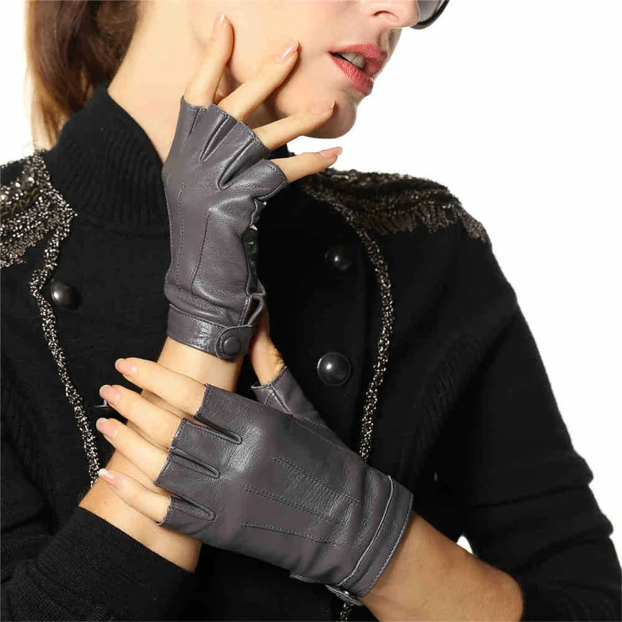 Top Trends: Unisex Top Fashion Color Fingerless Gloves Wrist Half Finger Genuine Leather Glove Sheepskin Driving Mittens L135NN Shoppable Styles - Image 2