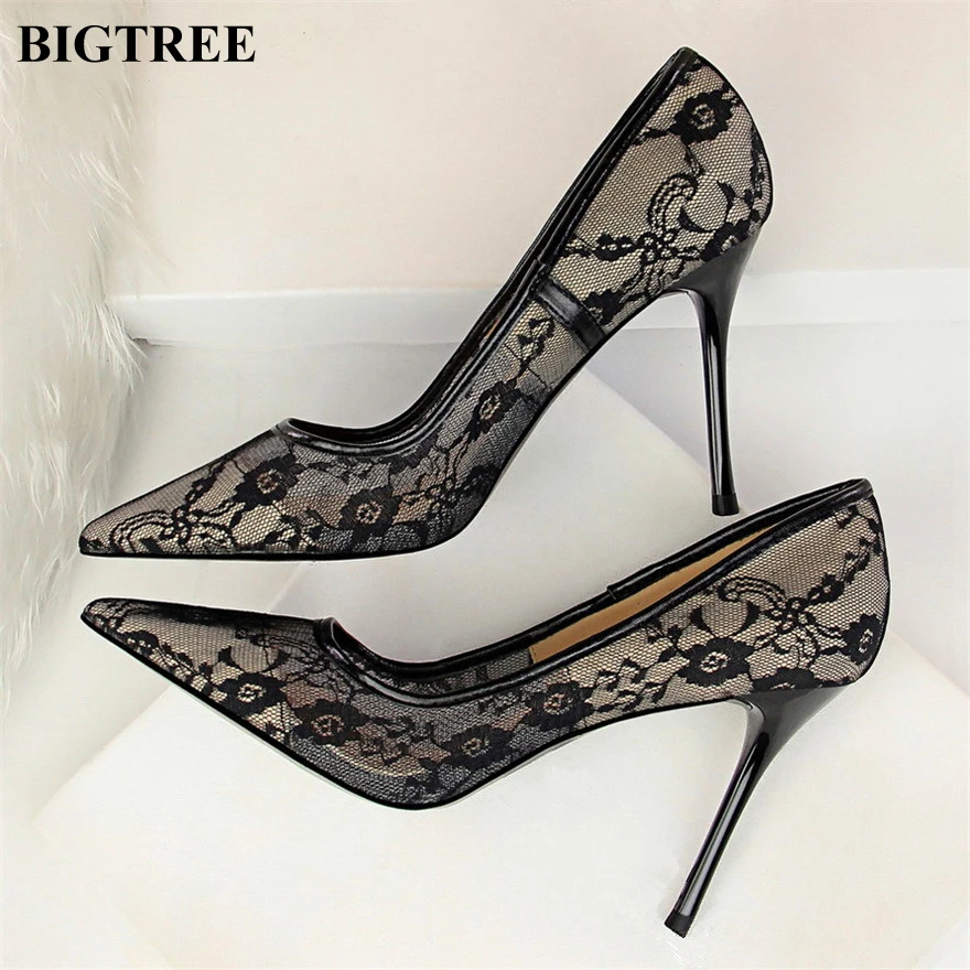 Top Trends: 2024 Sexy Black Flower Lace Mesh Pumps Women Pointed Fashion Party Shoes Show Thin High Heels Shoes Women's Office Shoes Shallow Shoppable Styles