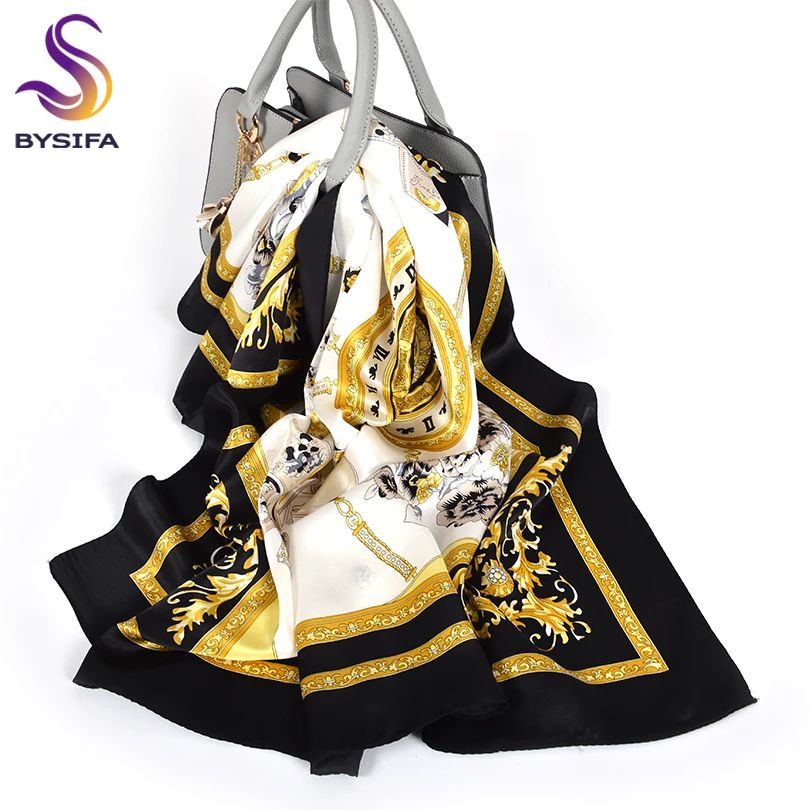 Top Trends: BYSIFA Black Gold White Scarves Women Elegant New 100% Silk Scarf Shawl Printed Fall Winter Ladies Brand Scarves Wraps 88*88cm Shoppable Styles