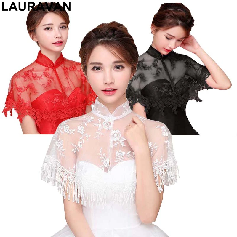 Top Trends: Autumn Thin Lace High Neck Wedding Accessories Cheongsam Bolero Elegant Short Evening Capes Ivory Black Red Jackets Women Wrap Shoppable Styles