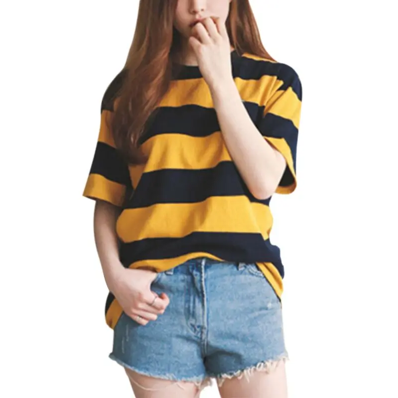 Top Trends: Women&#039;s Yellow And Black Stripes Wild Short-sleeved T-shirt Slim Fit Skin-friendly O-Neck Casual Tops 8 Shoppable Styles