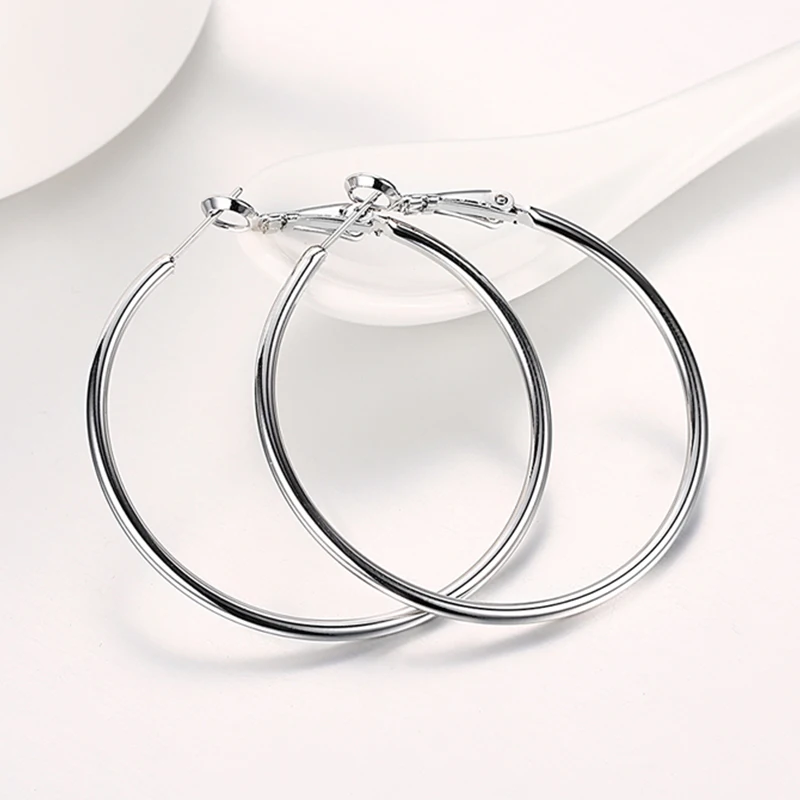 Top Trends: Aravant 925 Silver 50MM / 60MM / 70MM / 80MM Creole Circle Hoop Earrings For Women Christmas Party Jewelry Shoppable Styles