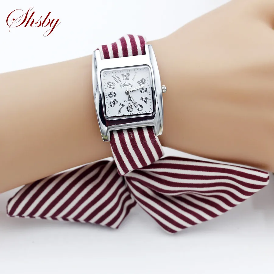 Top Trends: Shsby Brand New Ladies Concise Stripe Cloth Wristwatch Women Dress Watches High Quality Fabric Watch Sweet Girls Bracelet Watch Shoppable Styles