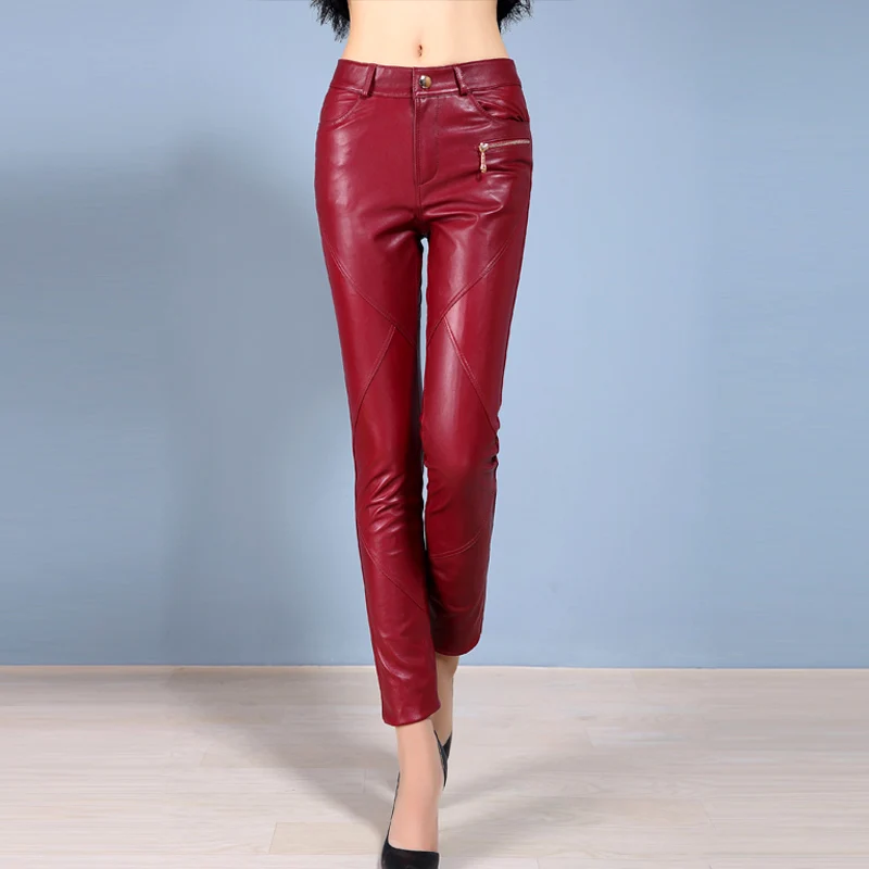 Top Trends: Skinny Genuine Leather Pants Women's Spring Autumn Close Fitting Sheepskin Leather Pants OL Show Slim Leggings Pants Of Boots Shoppable Styles