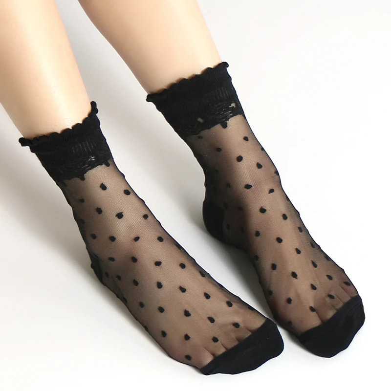 Top Trends: DONG AI Invisible Socks Women Summer Lace Sheer Crystal Silk Polka Dot Ankle Socks Glass Black White Transparent Sock For Ladies Shoppable Styles