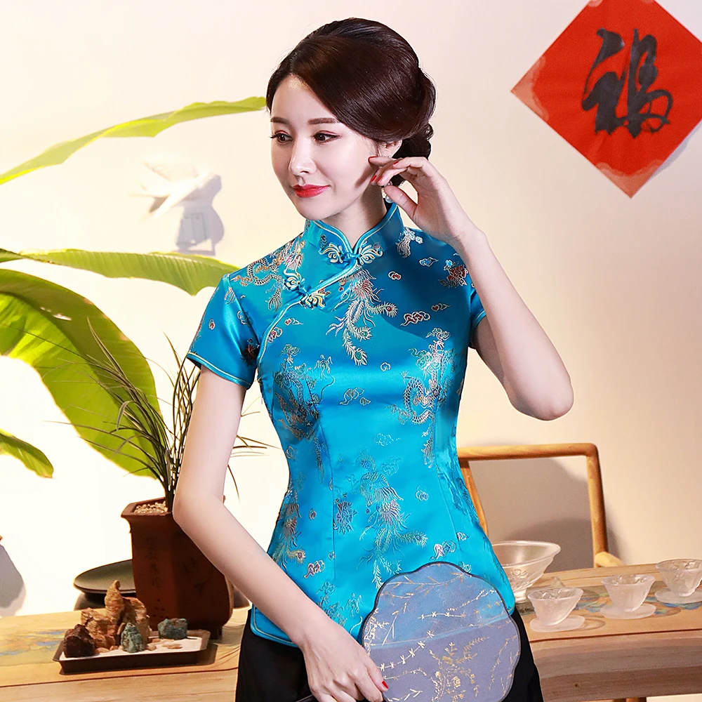 Top Trends: Dragon Phoenix Chinese National Women Blouse NEW Casual Summer Short Sleeve Shirt Tops Traditional Mandarin Collar Clothing Shoppable Styles