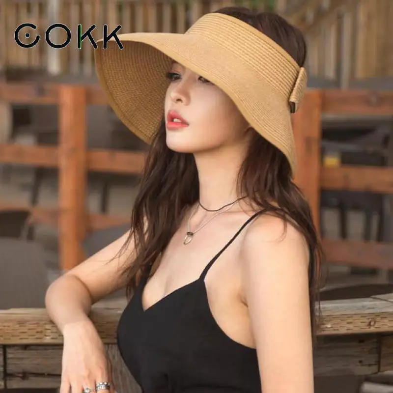 Top Trends: COKK Brand New Spring Summer Visors Cap Foldable Wide Large Brim Sun Hat Beach Hats For Women Straw Hat Wholesale Chapeau Shoppable Styles