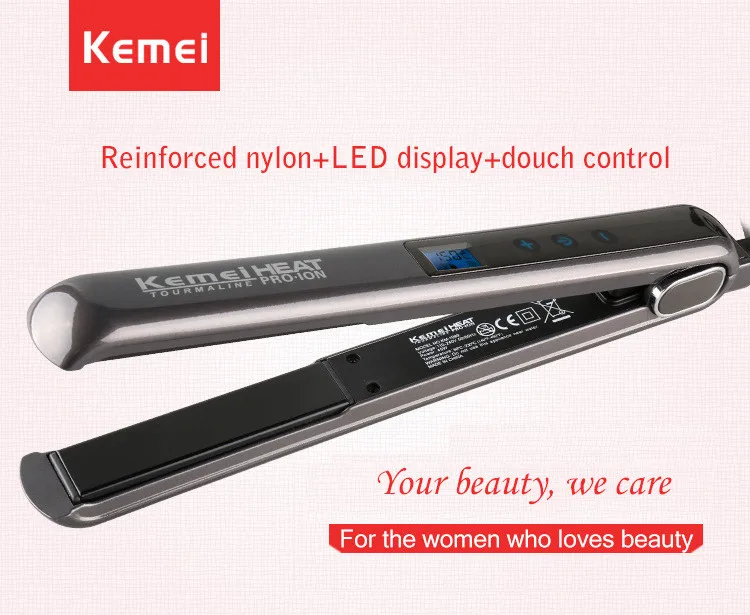 Description Picture 2 of itemKemei Touch Control Ceramic Coating Straightening Iron & Curling Iron Hair Curler Hair Straightener Flat Irons Chapinha