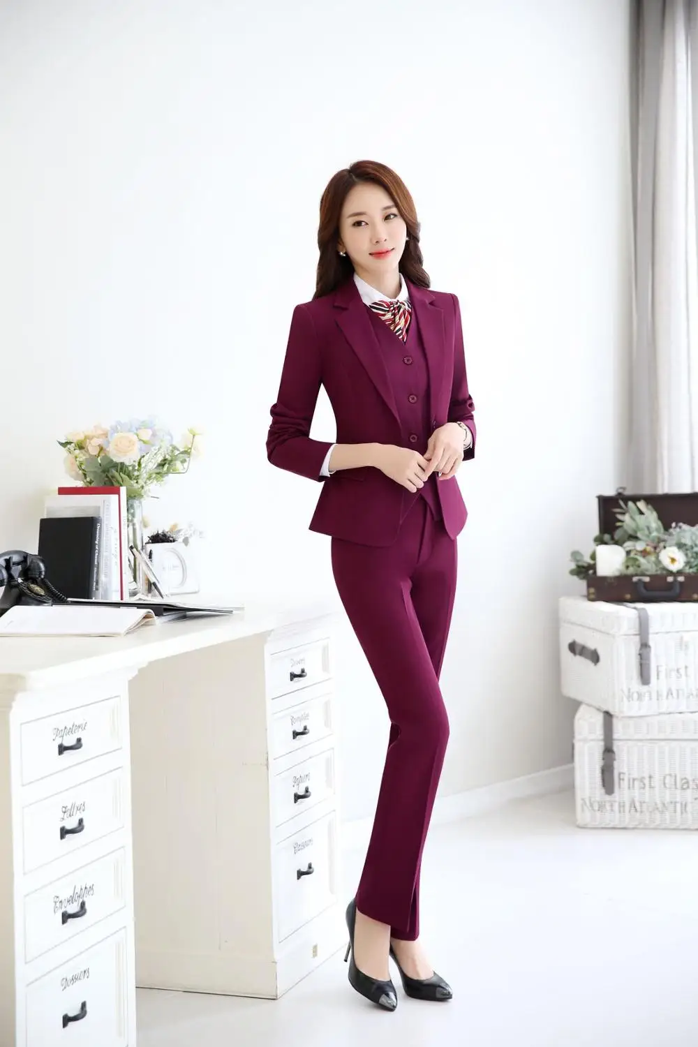 Top Trends: IZICFLY New Spring Autumn Elegant Blue Office Uniform Designs Women Set With Trouser 2 Pieces Business Pant Suits Shoppable Styles - Image 4