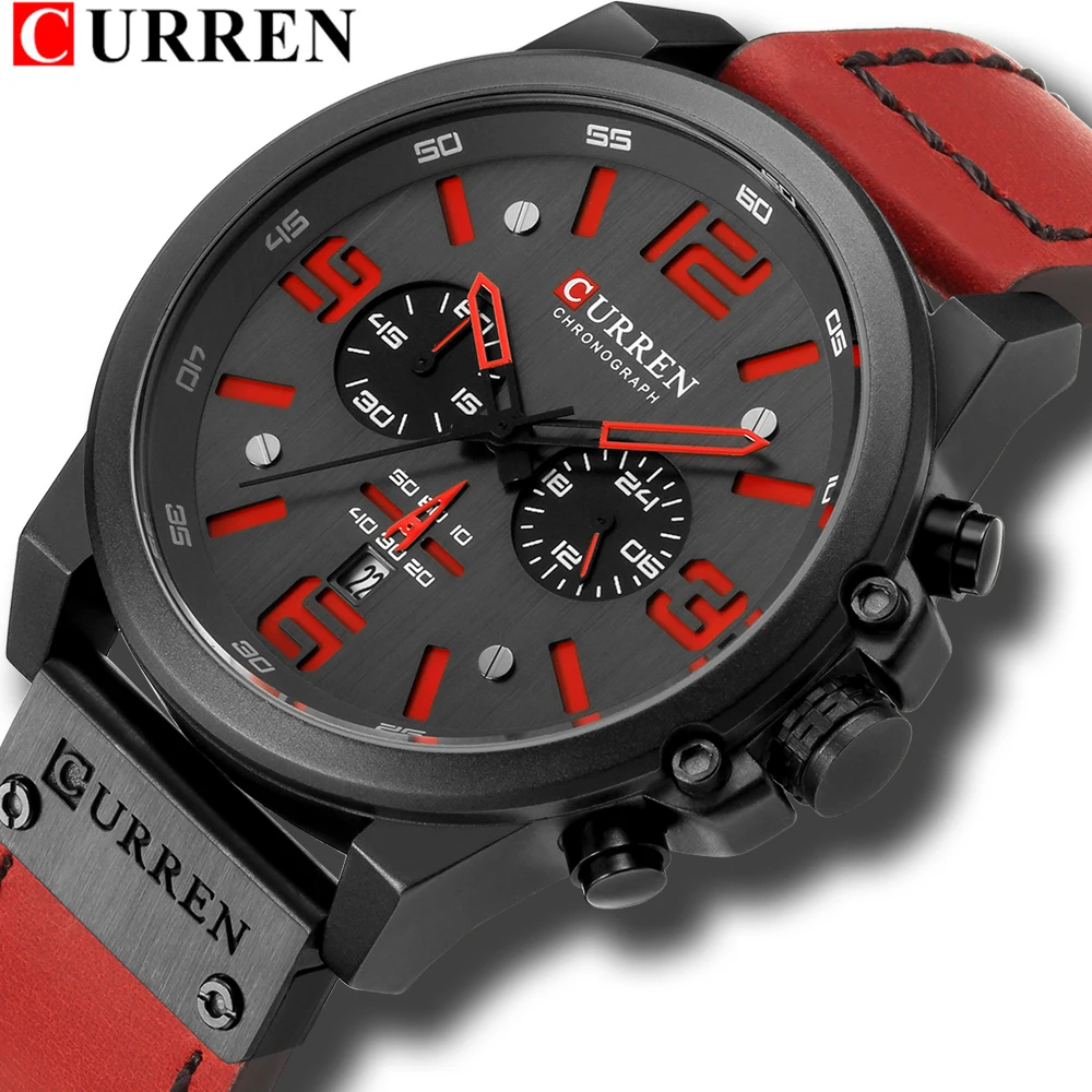 Top Trends: Reloj Hombre Casual Quartz Watches For Men CURREN Fashion Red Leather Sports Men Wristwatch Chronograph Male Watch Drop Shipping Shoppable Styles