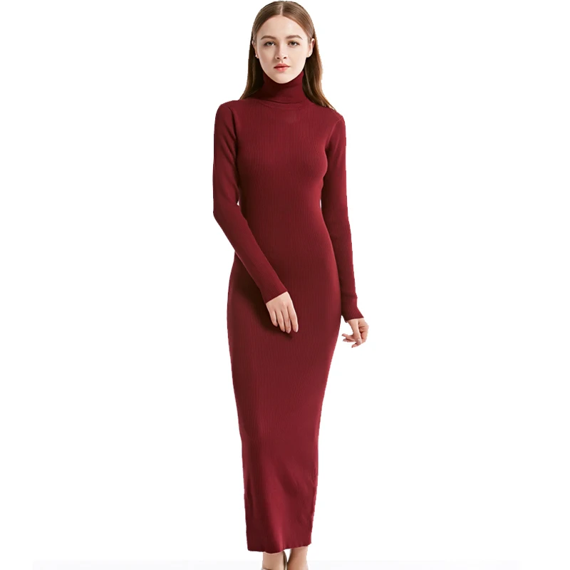 Top Trends: New Fashion Women Sexy Party Dress Knit Style Long Sleeve Turtleneck Winter Maxi Dress Slim Work Wear Office Dress Vestidos Shoppable Styles