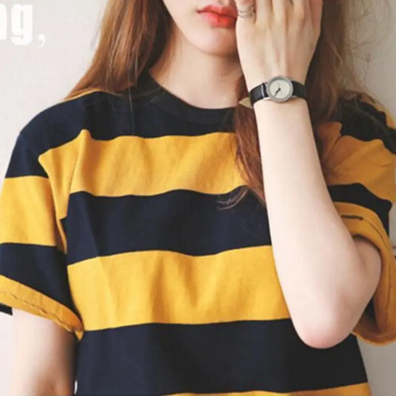 Top Trends: Women's Yellow And Black Stripes Wild Short-sleeved T-shirt Slim Fit Skin-friendly O-Neck Casual Tops 8 Shoppable Styles - Image 3