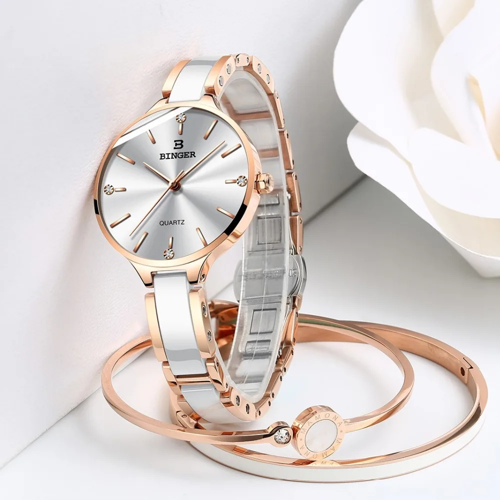 Top Trends: Fashion Women Watches Top Brand Luxury BINGER Ultra Thin Ladies Watch Sapphire Ceramic Strap Waterproof Quartz Dress Watch Women Shoppable Styles