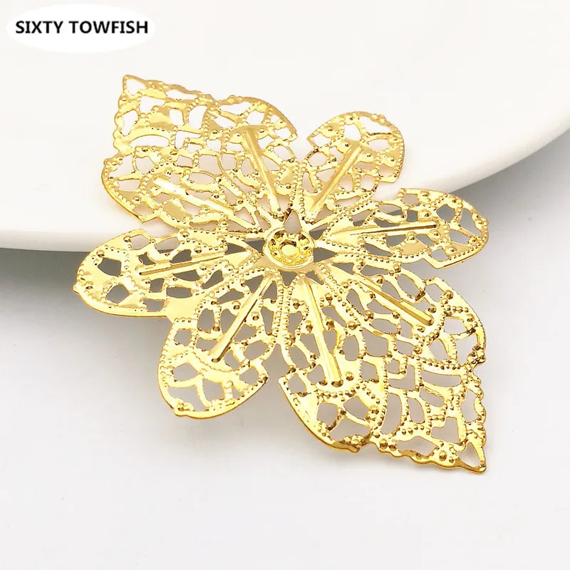 Top Trends: 20pcs / lot 58x42mm Gold Color / White K / Antique Bronze Metal Filigree Flowers Slice Charms Base Handicraft Accessories For Jewelry Shoppable Styles