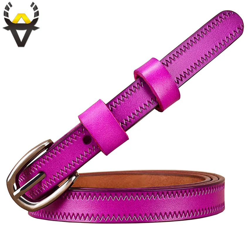 Top Trends: Narrow Genuine Leather Belts For Women Fashion Pin Buckle Waist Belt Female For Jeans Cow Skin Girdle For Dresses Width 1.35 Cm Shoppable Styles