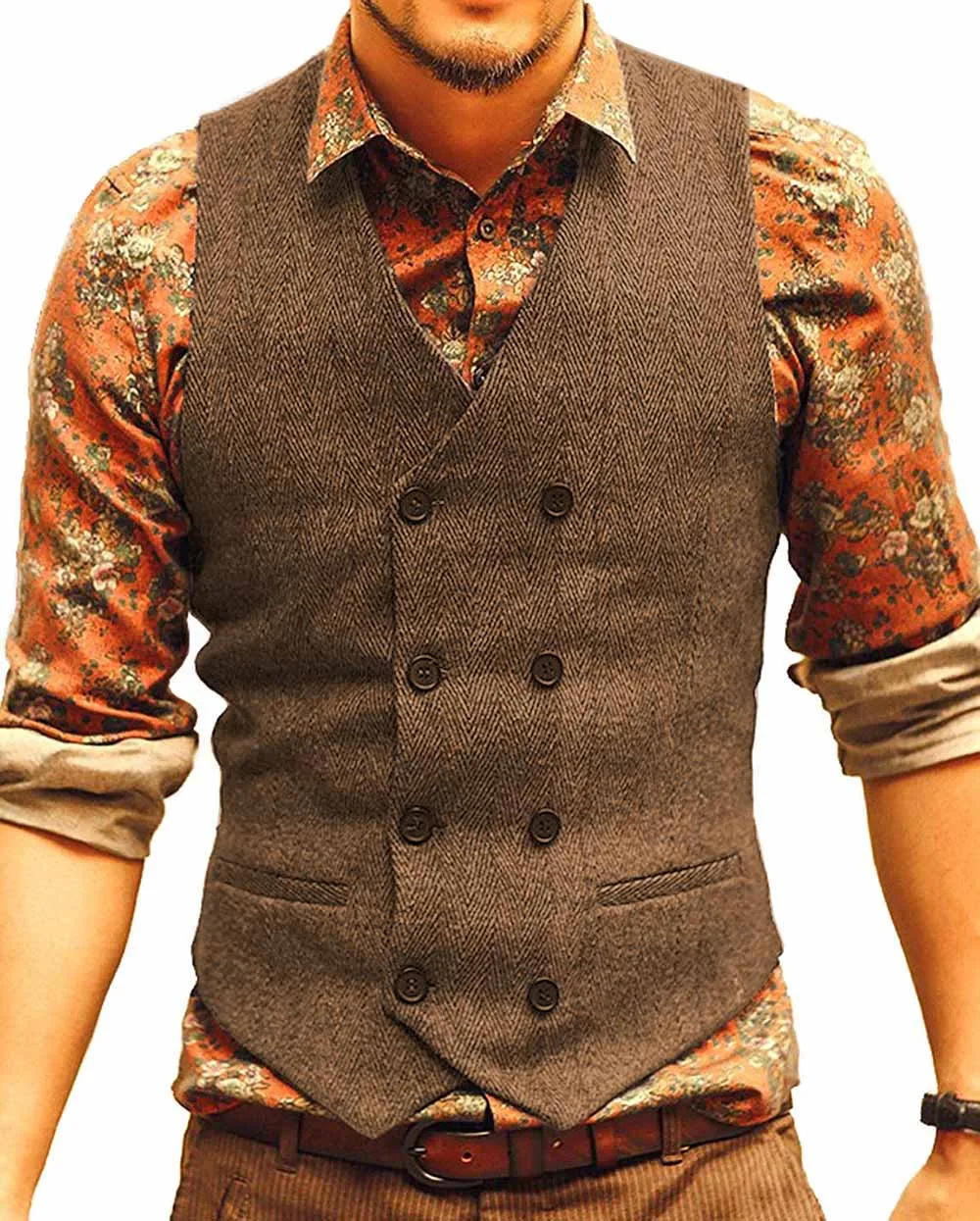 Top Trends: Mens Suit Vest V Neck Wool Herringbone Casual Formal Business Double-breasted Waistcoat Groomman For Wedding Green / Black / Brown Shoppable Styles