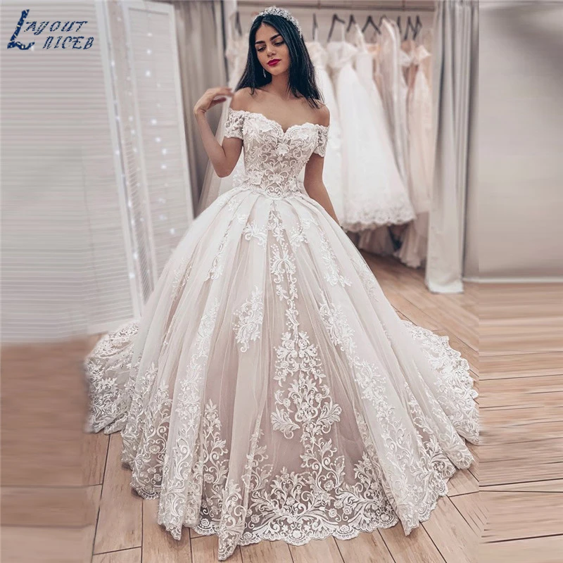 Top Trends: LAYOUT NICEB Princess Ball Gown Wedding Dresses Women Vestido Noiva Off Shoulder Robe De Mariee Lace Appliques Bridal Backless Shoppable Styles