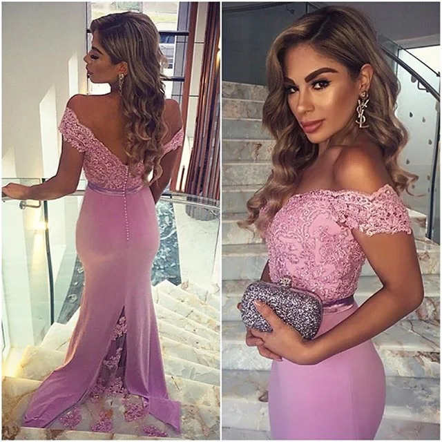 Top Trends: Promotion Mermaid Bridesmaid Dress Sexy V Neck Appliques Lace Cap Sleeve Arabic Long Prom Dress Vestido De Festa Shoppable Styles