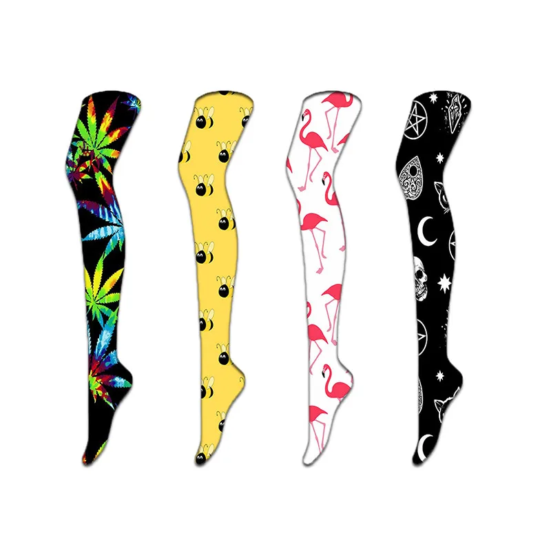 Top Trends: 2021 Womens Female Long Knee Sock Girls Women Fashion Printed Thin Stockings Thigh High Over Knee High Socks New Fashion Shoppable Styles