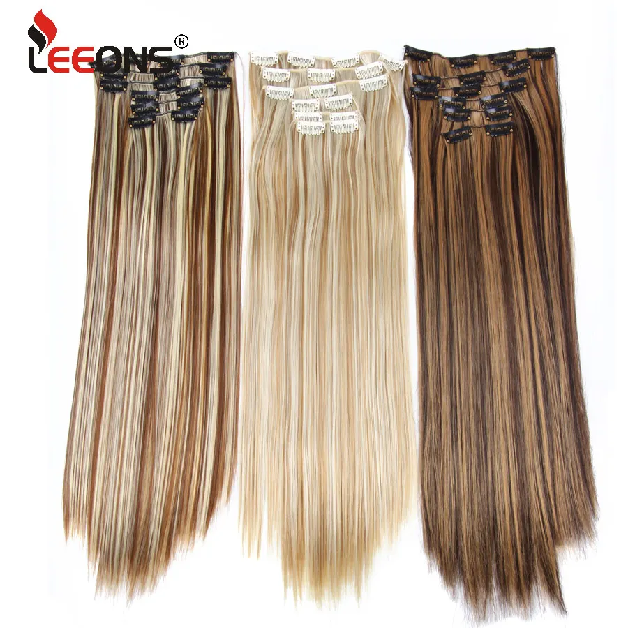 Top Trends: Synthetic 6H / 613 # Clip In On Hair Extensions 6Pcs / Set 16 Clips Hair Extension Full Head 55Cm Straight Synthetic Fiber Hairpieces Shoppable Styles