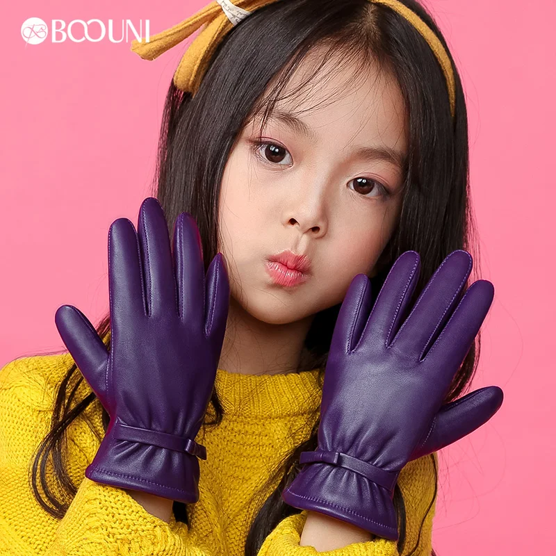 Top Trends: BOOUNI Genuine Leather Children Gloves Autumn Winter Warm Velvet Lined Kids Girls Sheepskin Gloves Five Fingers NW103 Shoppable Styles