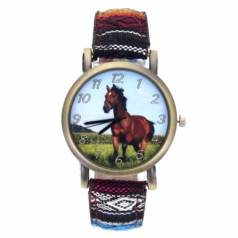 Top Trends: Running Horse Print Animal Unicorn Horses Fashion Men Women Stripes Denim Cloth Canvas Band Sport Quartz Watch Shoppable Styles