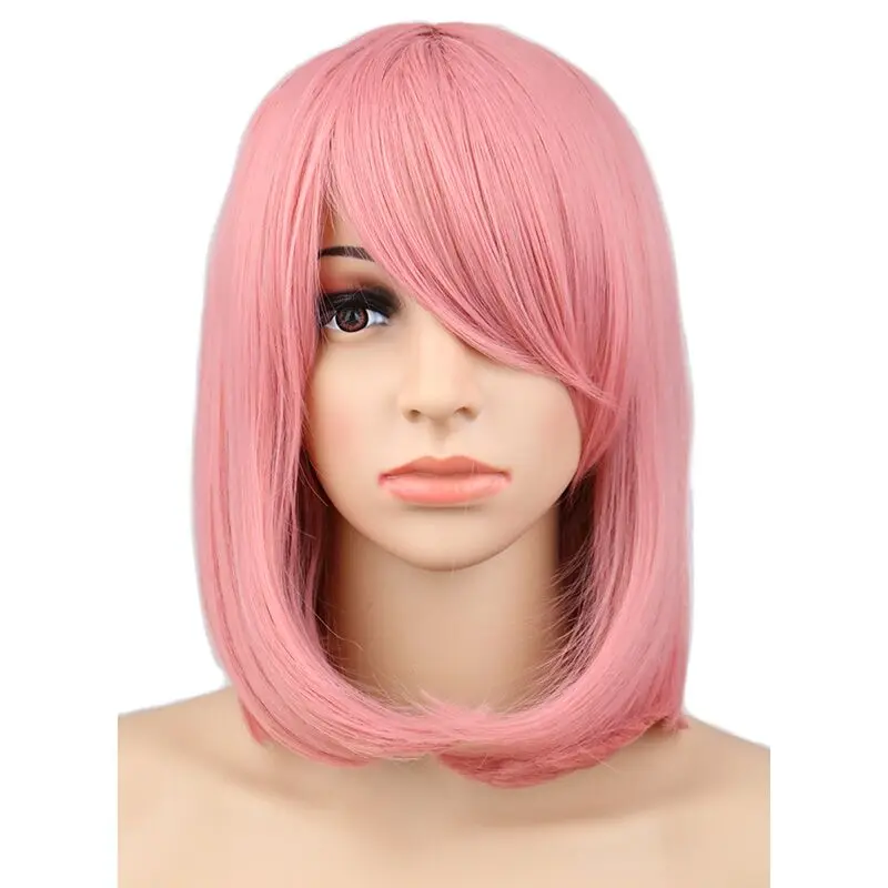 Top Trends: QQXCAIW Women Girls Short Bob Straight Cosplay Wig Costume Party Pink 40 Cm Synthetic Hair Wigs Shoppable Styles