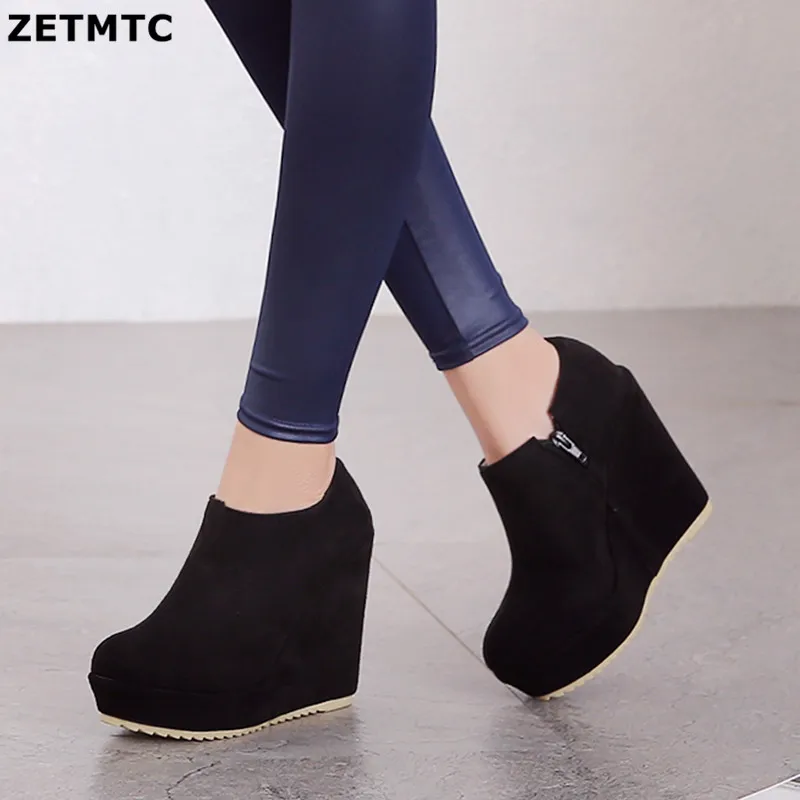 Top Trends: 2021 Autumn Winter New Stylish Women Ankle Boots Sexy Platform Round Toe Wedges Boots Woman Ankle Boots Plus Size 32-43 Shoppable Styles