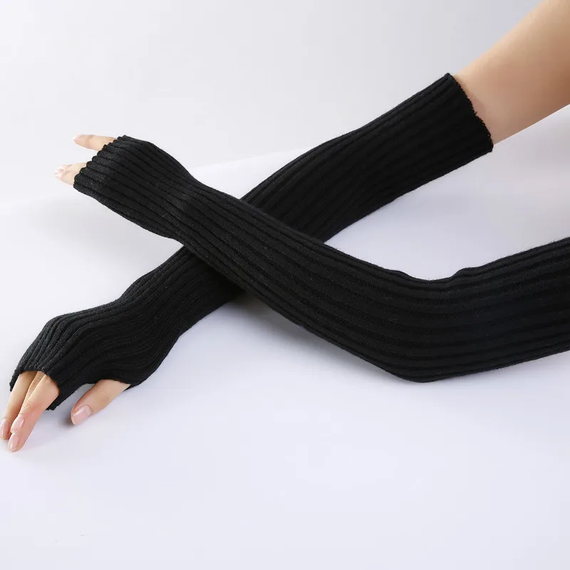 Top Trends: Women's Long Fingerless Winter Knitted Gloves Costume Mittens Without Fingers Black White Shoppable Styles