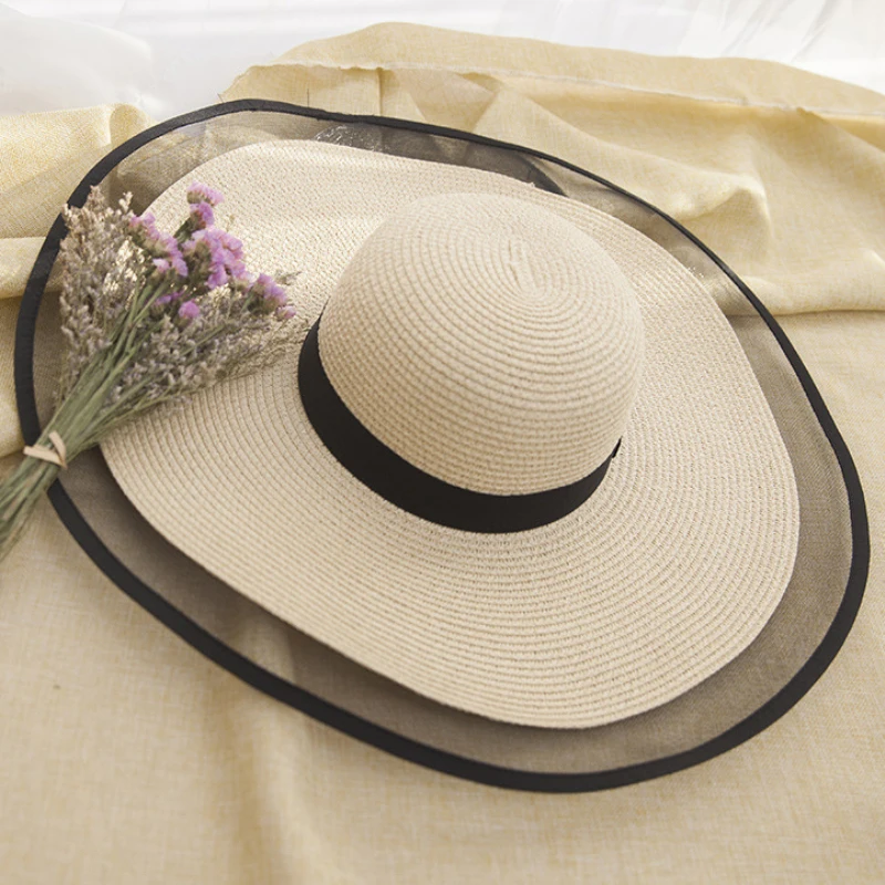 Top Trends: HT2504 Sun Hat Summer Anti-UV Lady Wide Brim Hat Women Solid Plain Floppy Summer Straw Hats For Women Female Mesh Brim Beach Hat Shoppable Styles - Image 5