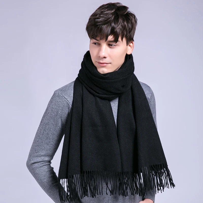 Top Trends: 100% Wool Scarf For Men Winter Warm Tassels Echarpe Long Wool Neck Scarves Male Fashion Cashmere Scarfs Black Bufandas Hombre Shoppable Styles