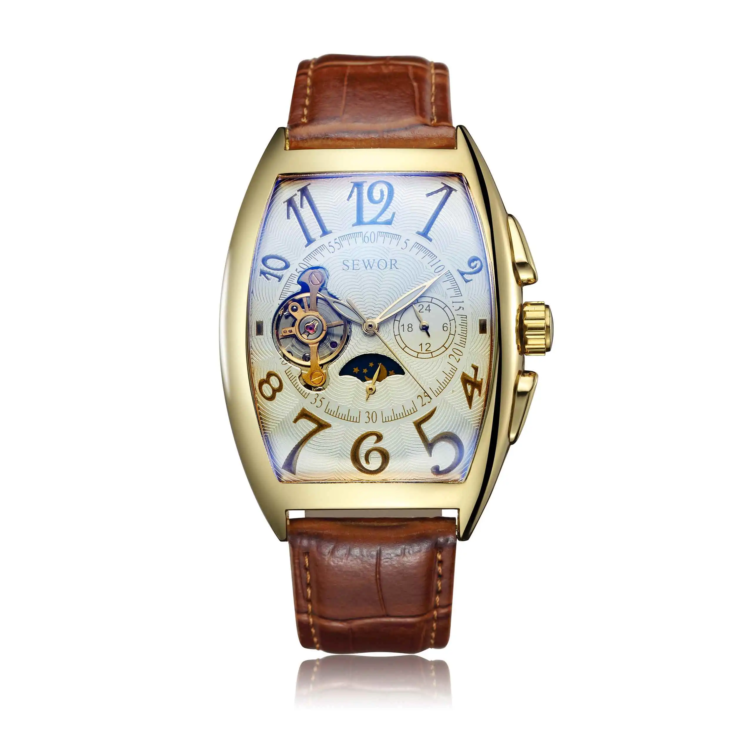 Top Trends: Fashion Retro Ladies Mechanical Watch Men Rectangle Watch Unique Leather Band Quartz Wrist Watch Shoppable Styles