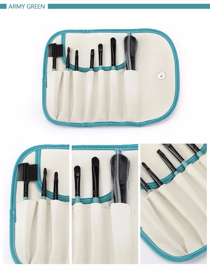 seitse meigipintslit valges kotis sinise äärega