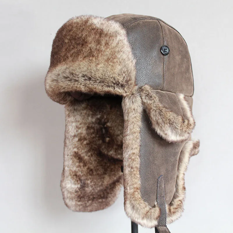 Top Trends: Bomber Hats Winter Men Warm Russian Ushanka Hat With Ear Flap Pu Leather Fur Trapper Cap Earflap For Women Shoppable Styles