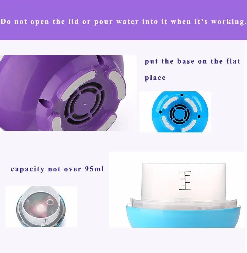 värviline vaasikujuline õhuniisutaja, millel on lilla ja sinine detail