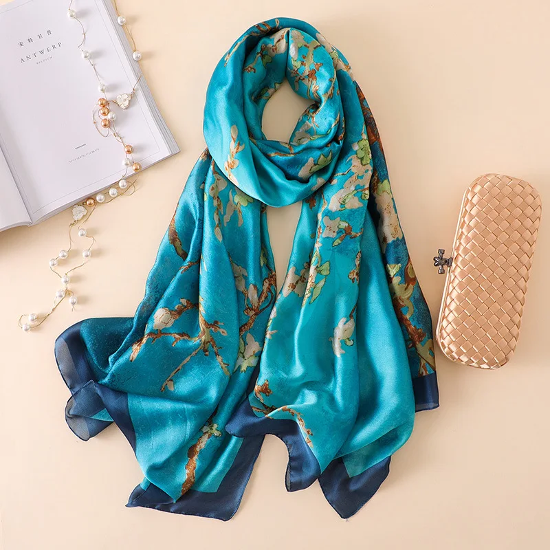 Top Trends: Fashion Luxury Brand Van Gogh Oil Painting Silk Shawl Scarf Lady Apricot Floral Silk Turban Head Hijab Femme Wraps Foulard Snood Shoppable Styles