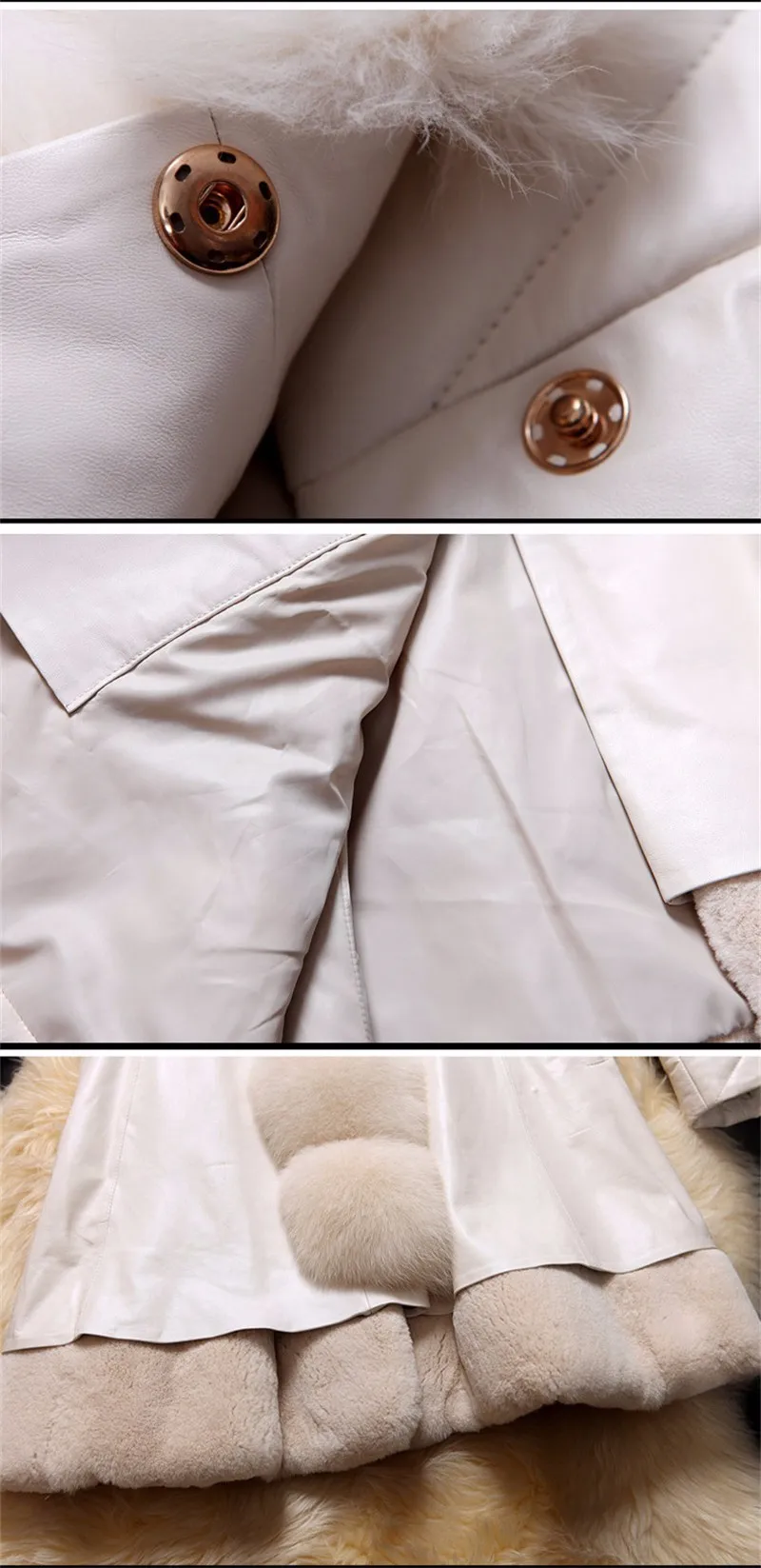 valge mantel karvase krae ja nööpidega