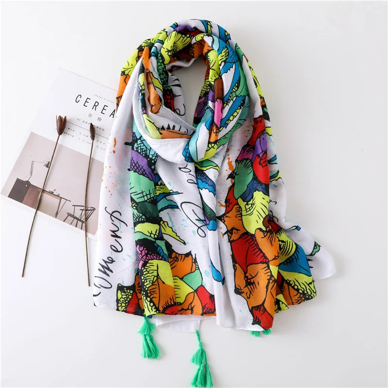 Top Trends: Fashion Luxury Brand Fruit Letter Pattern Tassel Viscose Shawl Scarf Ladies Soft Head Wraps Pashmina Stole Muslim Hijab 180*90Cm Shoppable Styles