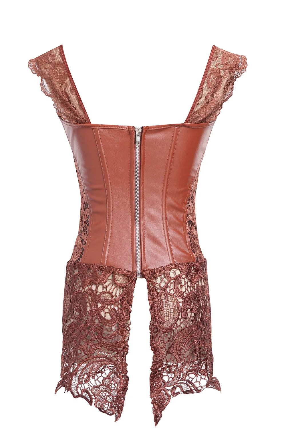 kunstnahast ja pitsist naiste pesukomplekt, millel on ees tõmblukk